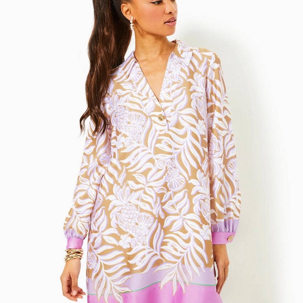 Lilly Pulitzer Tan and Purple Floral Dress